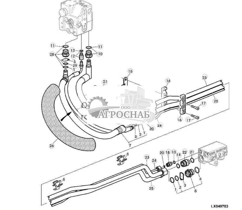 МАСЛОПРОВОДЫ ДЛЯ КЛАПАНА УПРАВЛЕНИЯ M-ICV ИЛИ E-ICV, ПРАВАЯ СТОРОНА  ЦЕНТР (КАБИНА) 